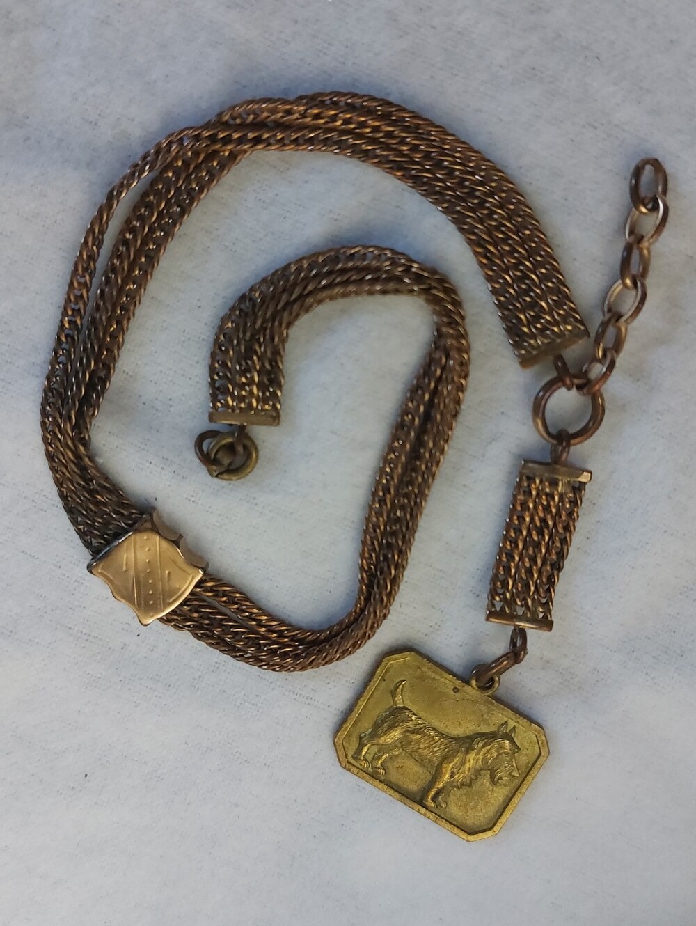 ​Victorian Mesh Pocket Watch Chain w/ 1930s Rothmoor Scottie Dog Advertising Fob
